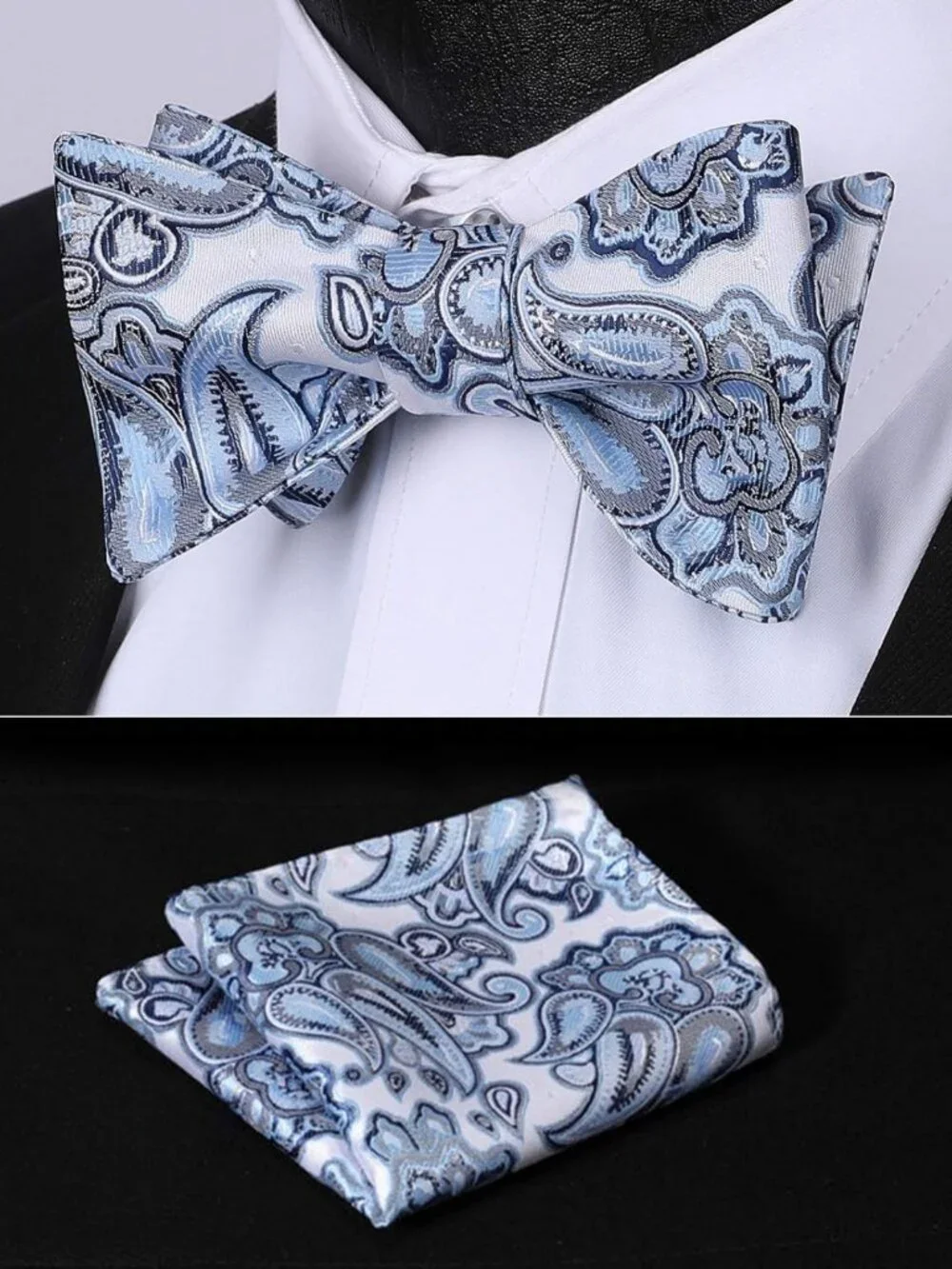 Floral Self-Tie Bow Tie Set for Men with Pocket Square - Jacquard Woven Style